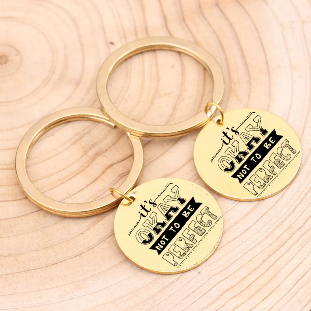 For Couple Friends Lovers Keychain Engraved &quotIt's Okay Not To Be Perfect&quotJewelry Keyrings Fashion Motivational Key Pendant Gift |