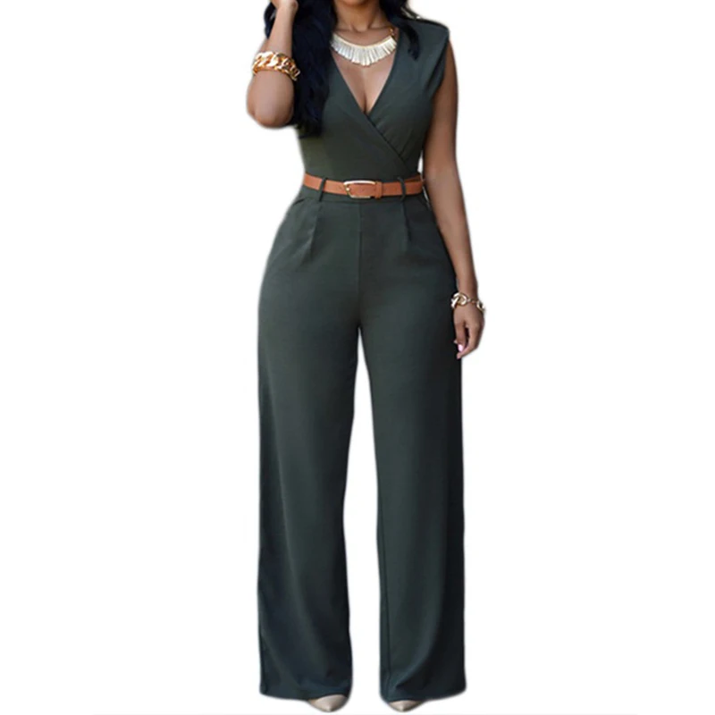 Летние женские широкие брюки с v образным вырезом комбинезоны сплошной цвет