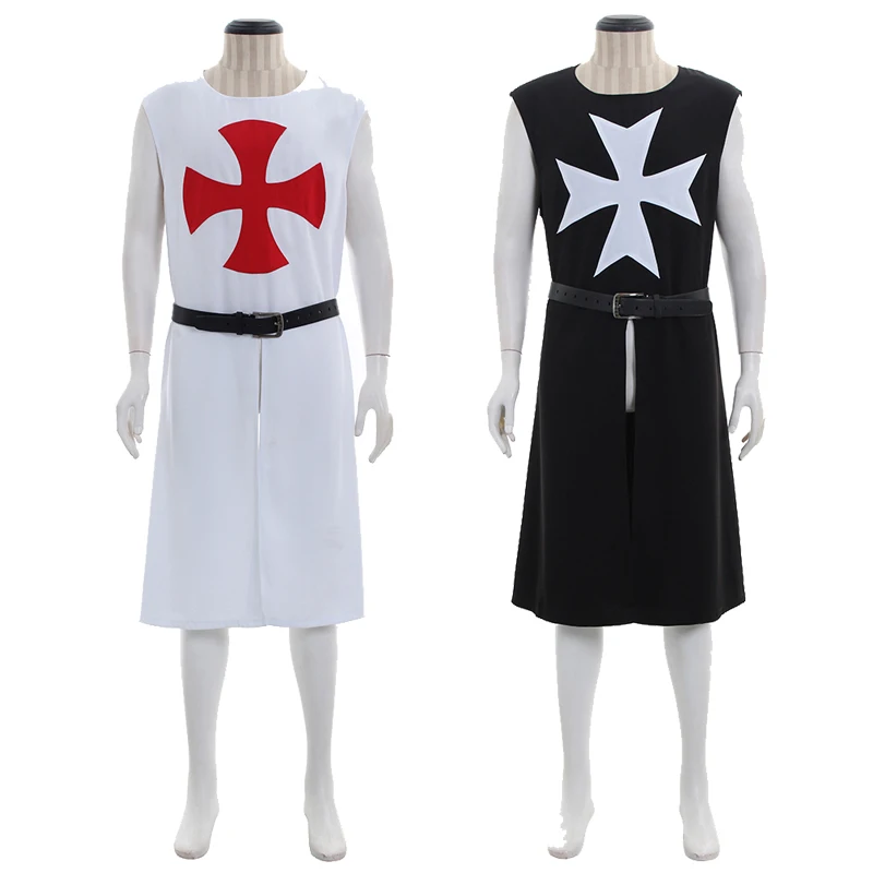 

Cosplaydiy средневековый рыцарский костюм рыцарская туника с Мальтийским крестом черно-белый на заказ T1