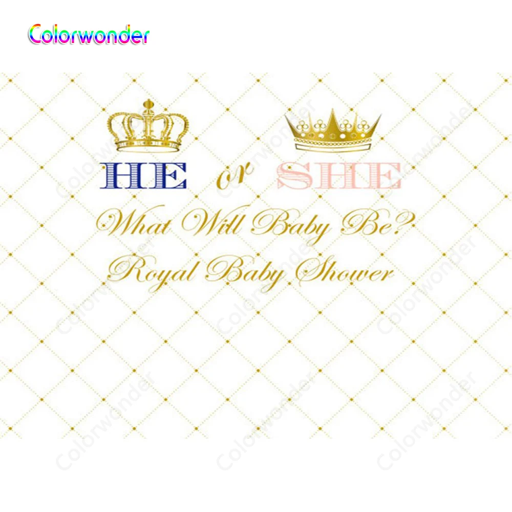 

White Baby Shower Theme Party Background Photography with Golden Gridlines Gender Reveal Backdrops for Photo Booth Decor Prop