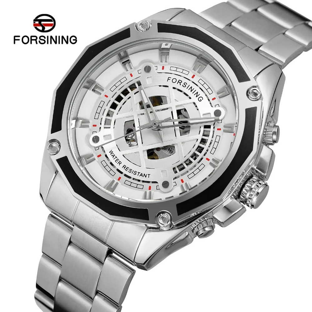 Новинка 2019 мужские Роскошные спортивные наручные часы скелетоны FORSINING с
