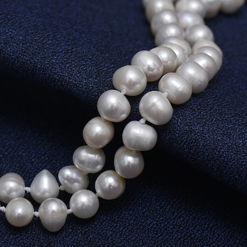 Блестящие белые жемчужины 8-9 мм ручная работа элегантные браслеты 2 ряда 7 дюймов