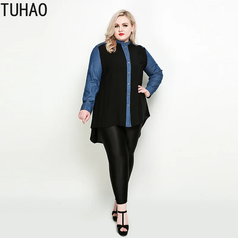 TUHAO новый стиль женские офисные блузки джинсовые шифоновые размера плюс 7XL 6XL 5XL