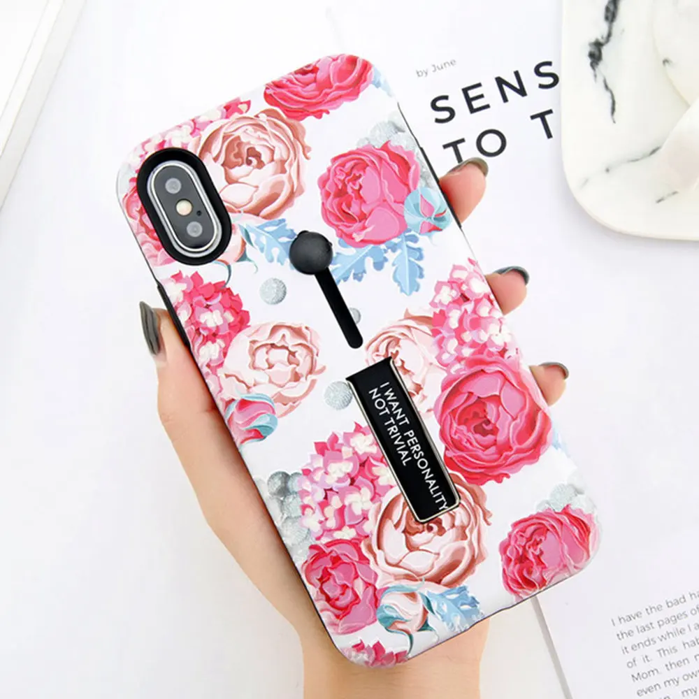 Fashion 3D Flower Cases For iPhone SE 5 5S Silicone Phone Case With Stand Holder X 10 8 7 6 6S Plus Back Cover |