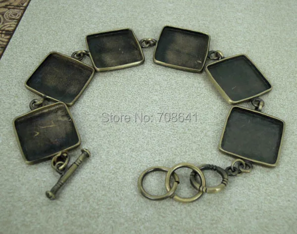 Antique Bronze Brushed Brass Bracelet 18mm Square Bezel Trays Blank Glass Cabochon Bases Cuff Bangle Settings Wholesale | Украшения и