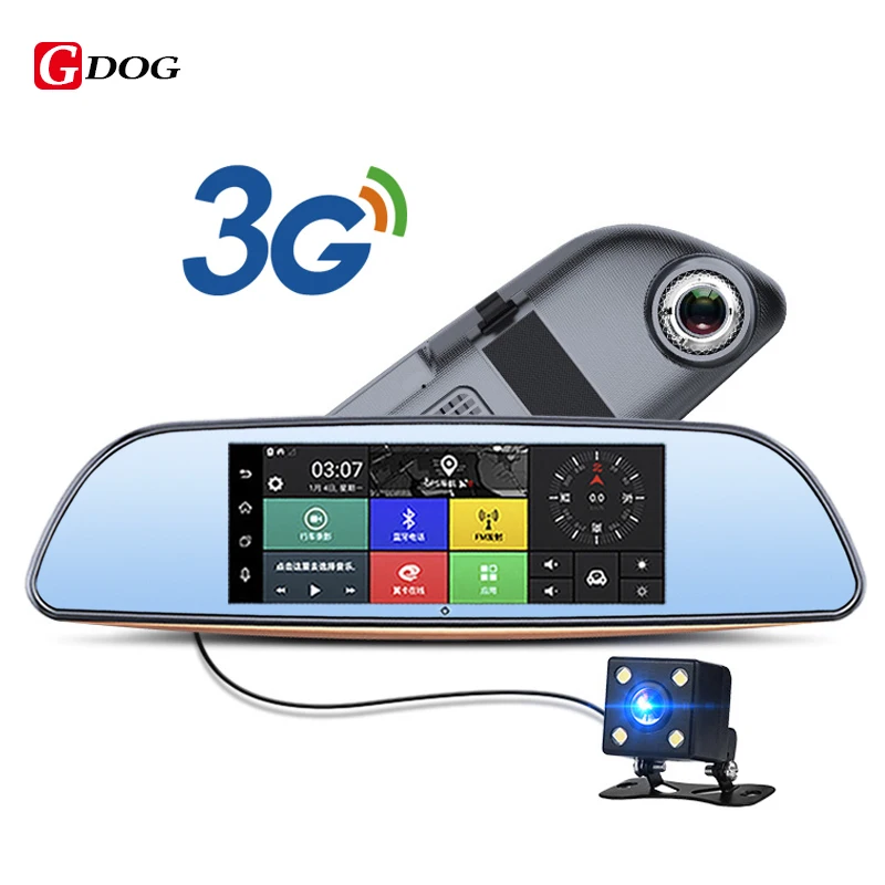 3G Видеорегистраторы для автомобилей Android 5.0 Bluetooth Wi-Fi GPS fm-передатчик два объектива