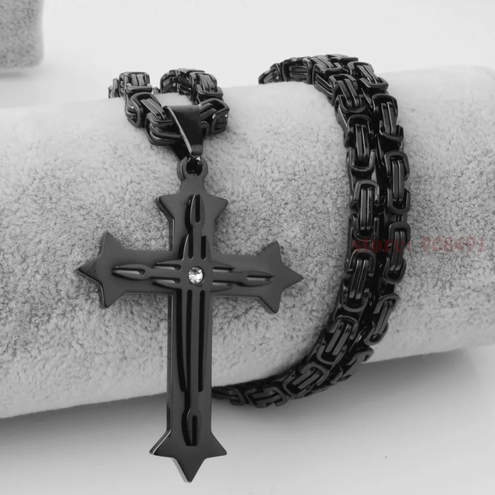 

Fashion Jewelry Mens Black Tone Stainless Steel Cross Pendant Necklace 18"-40"