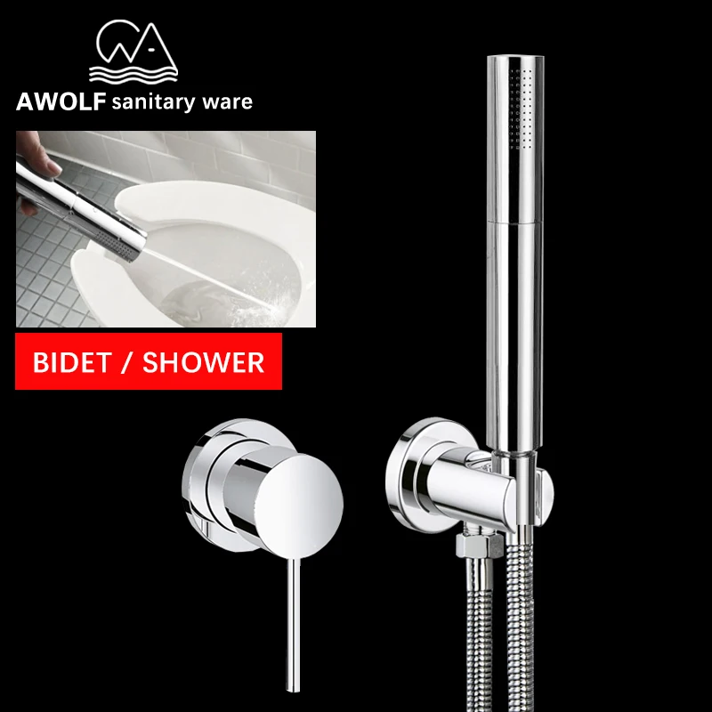

Chrome HandHeld Toilet Bidet Sprayer Shower Set Hot Cold Water Mixer Two Function Solid Brass Douche Kit Shattaf Bathroom AP2164