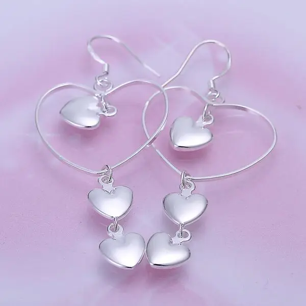 Серьги с тройным сердечком из серебра 925 пробы E176|jewelry brazil|jewelry earring holderearring vintage |