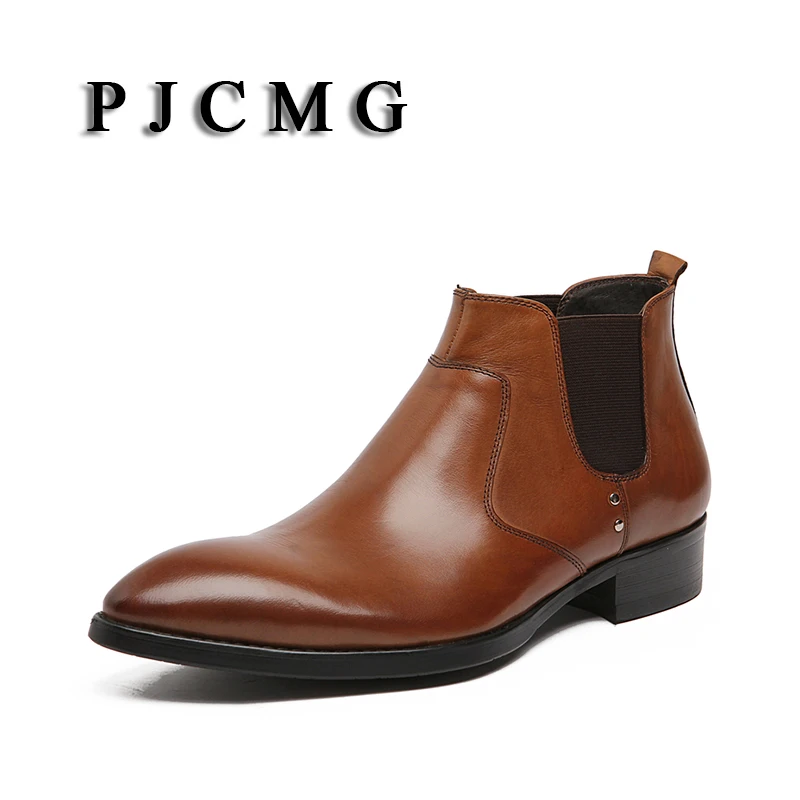 

PJCMG New British Style Autumn Winter Genuine Leather Elastic Band Martin Man's England Vantage Motorcycle High-top Boot