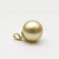 Free Shipping Lustrous 11~12MM Round Light Golden South Sea Cultured Pearl Pendant 9K Yellow Gold