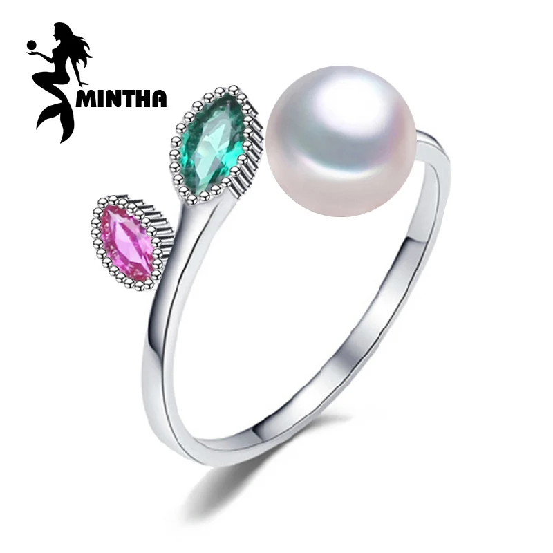 Серьги из жемчуга mintha Свадебные рубиновые кольца, ювелирные изделия с жемчугом, серебро 925 пробы, черный белый пресноводный изумруд, кольцо для женщин, подарок, ювелирная коробка