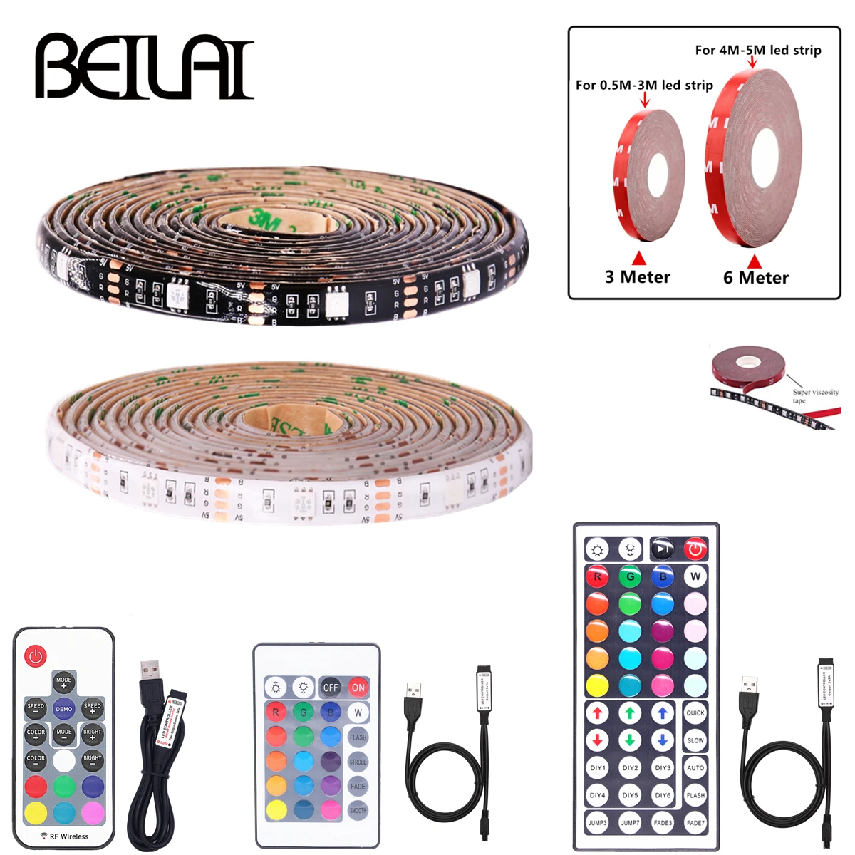 DC 5 в USB RGB светодиодный светильник SMD 5050 гибкий ТВ фоновый клейкая лента 50 см 1 м 2 3M
