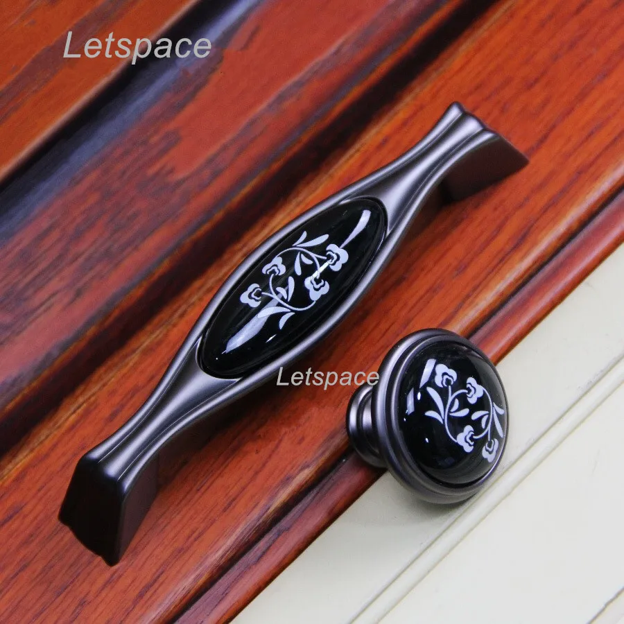 3 8 &quotфарфоровые ручки для ящиков комода пистолет черный кухонный шкаф Элитная