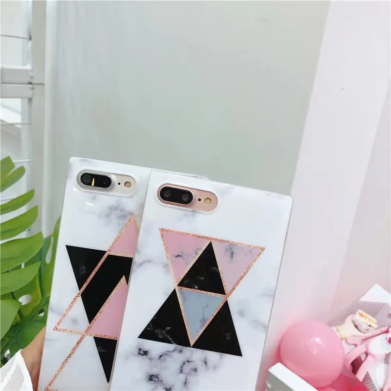 Kerzzil Marble IMD Phone Case For iphone X 6S 6 7 8 Plus Funny Geometry Splice Pattern Cases Retro Cover |