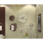 Акриловые зеркальные наклейки на стену, украшение для дома, гостиной, самоклеящиеся, с кристаллами и лепестками гибискуса