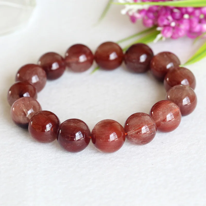 

High Quality Genuine Natural Red Hair Rutile Quartz Stretch Men Bracelet Round Loose Big Beads 16mm