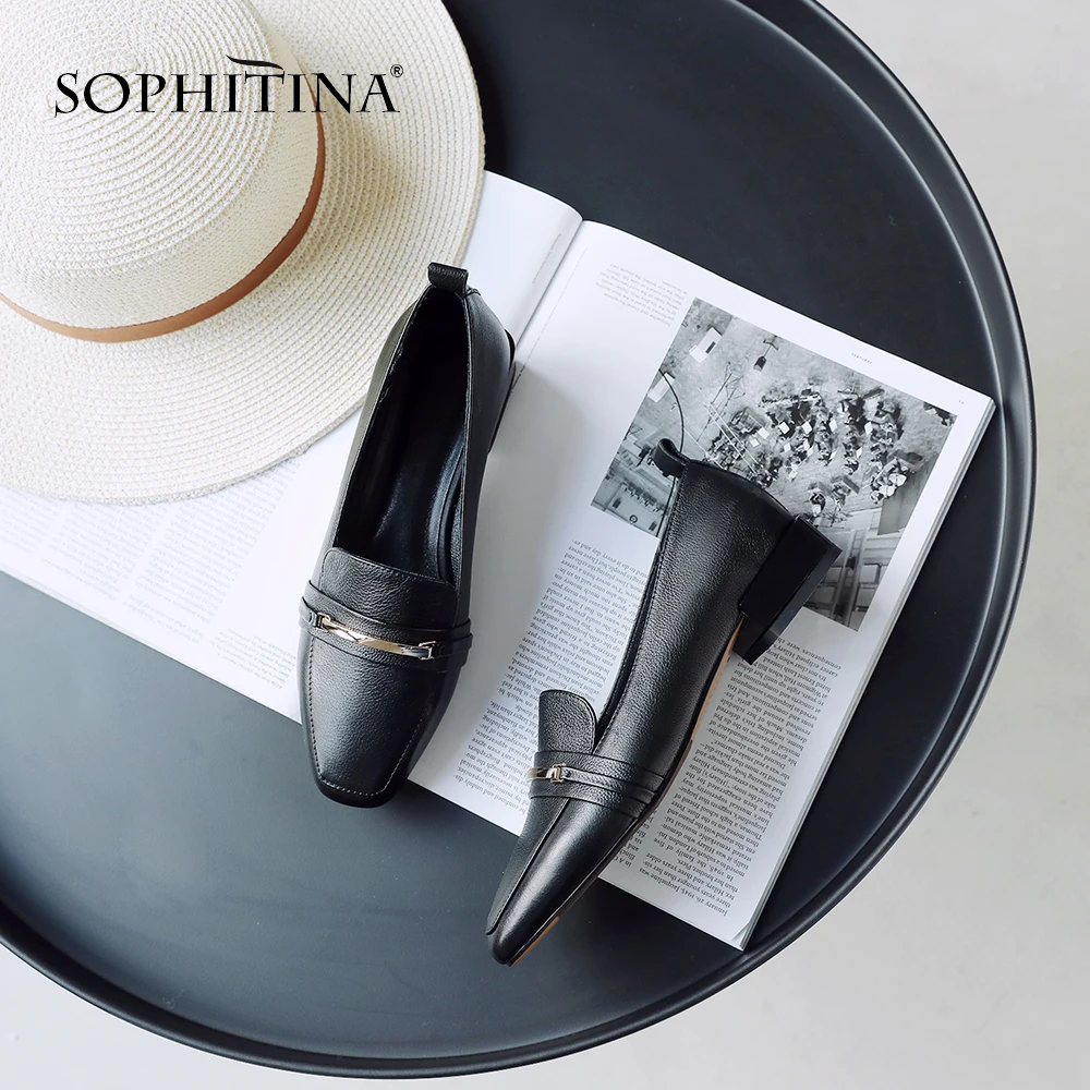 SOPHITINA/элегантная обувь на плоской подошве квадратном каблуке Цвет черный бежевый