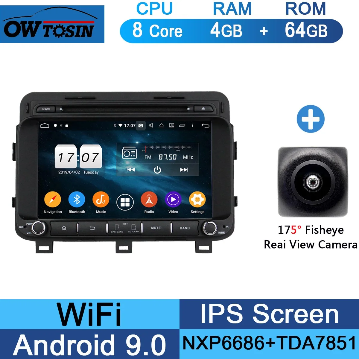 " ips 8 ядерный 4 Гб ОЗУ+ 64 Гб ПЗУ Android 9,0 Автомобильный DVD Радио gps Navi для Kia OPTIMA K5 DSP CarPlay Parrot BT стерео Adas - Цвет: 64G Fisheye Camera