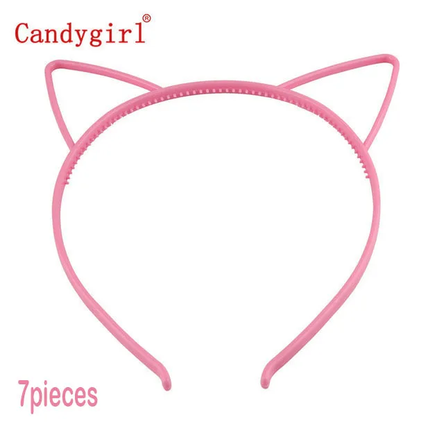 7pcs pink cat 7 шт., милая пластиковая повязка на голову с кошачьими ушками, яркие цвета, единорог, корона, повязки на голову, для девочек, для детской вечеринки, для ежедневного украшения, аксессуары для волос - Цвет: 7pcs pink cat