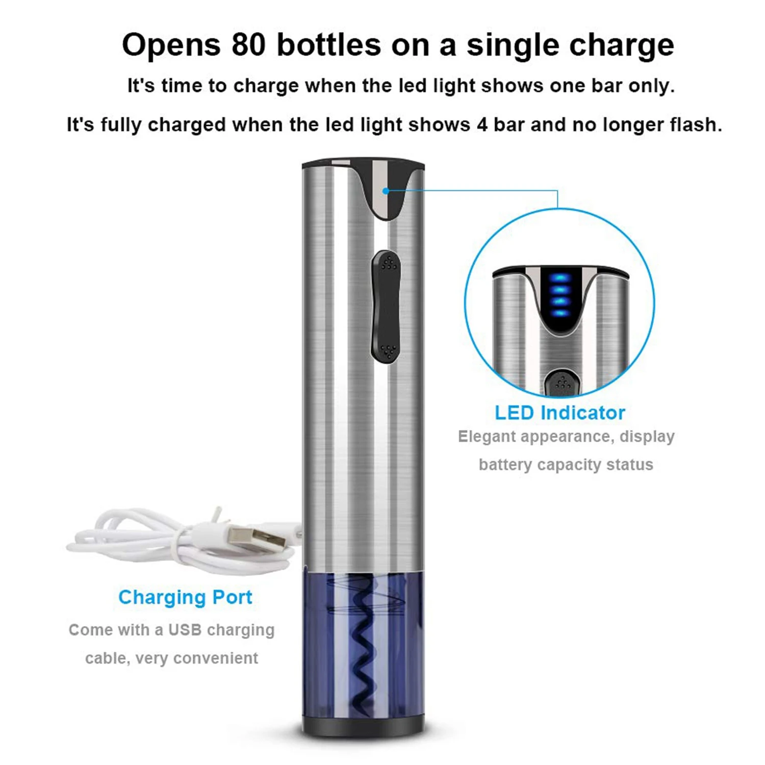 Электрический штопор Перезаряжаемые автоматическая открывалка для бутылок с