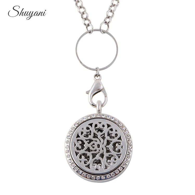

10pcs/lot 30mm Silver Round Aromatherapy Essential Oil Diffusing Perfume Locket Pendant Floating Living Memory Locket Necklace
