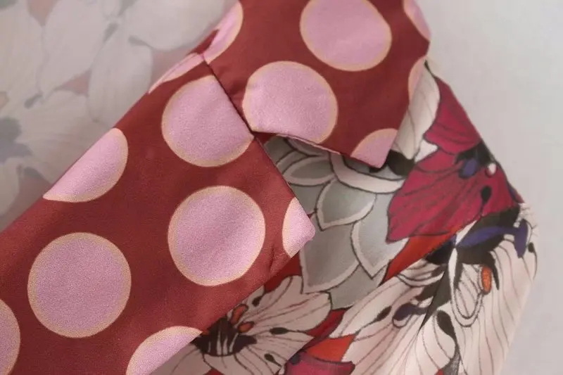 2018 Женская мода Винтаж в горошек и с цветочным рисунком блузка принтом бантом