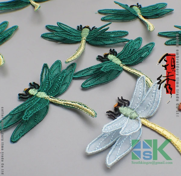 2016 Творческая 10 Шт./лот Двухместный стрекоза вышивка кружевной ткани аппликация