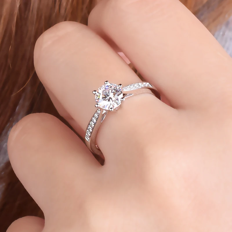 18 K Au750 Белое золото D Цвет VVS 6,5 мм 1.0ct Настоящее Moissanite алмазное обручальное кольцо подарок для женщин Искрящийся