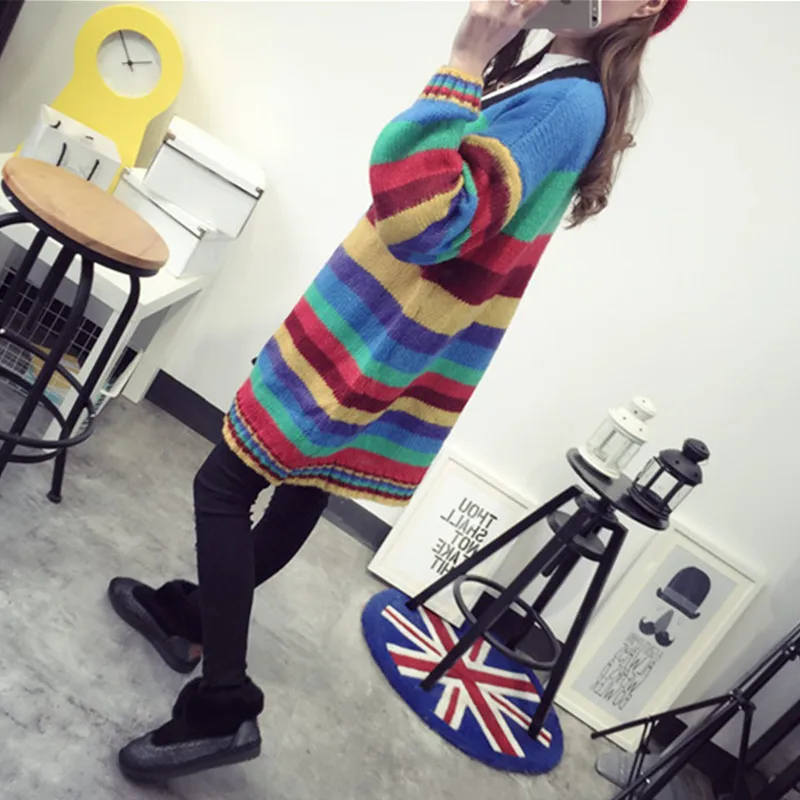 YAGENZ Women Sweaters Coat Black Top Spring Autumn Jacket Cardigan Long Coats Knit Sweater Rainbow Color Loose 264 |