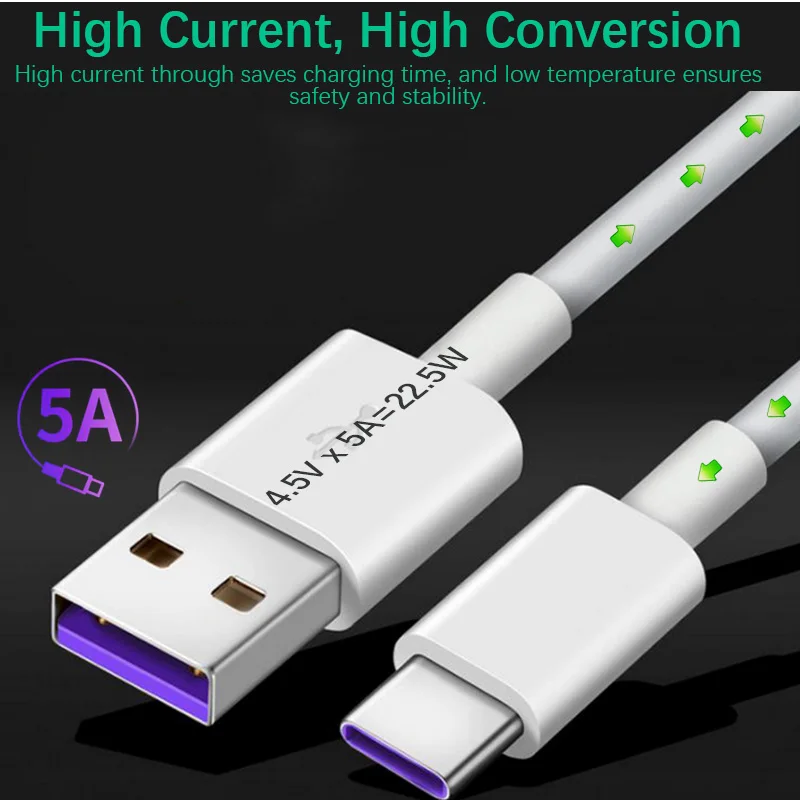 Электрический провод кабель USB 5A Быстрая зарядка Type-c для передачи данных qc Xiaomi
