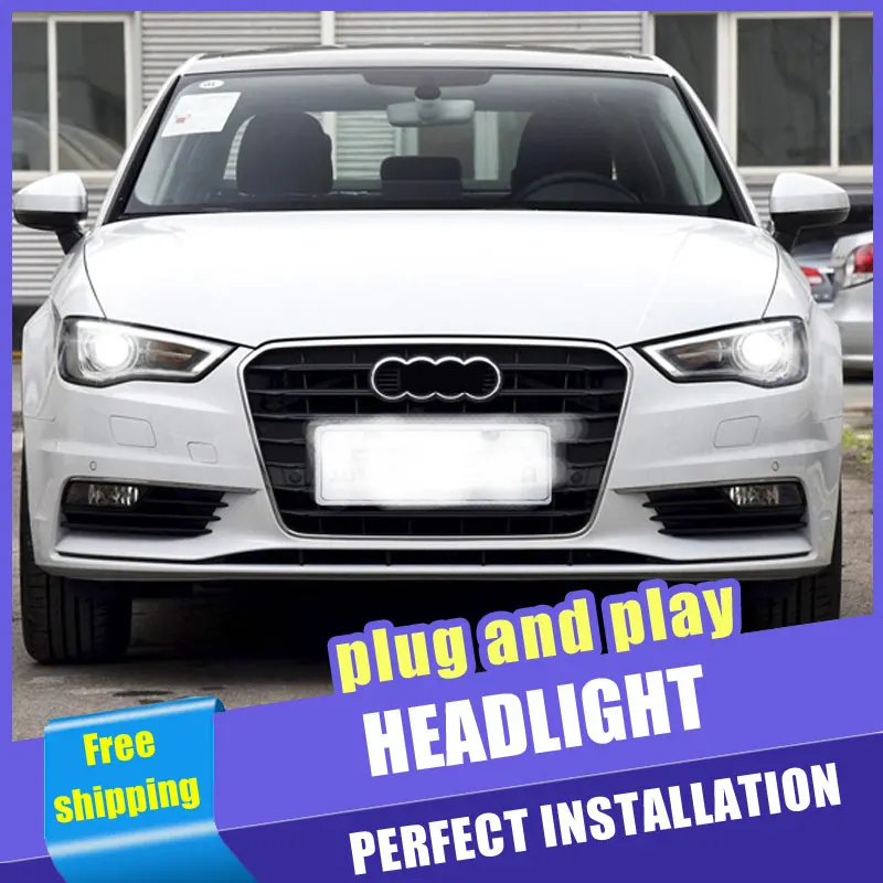 

2PCS Car Style LED headlights for Audi A3 2014-2016 for A3 head lamp LED DRL Lens Double Beam H7 HID Xenon bi xenon lens