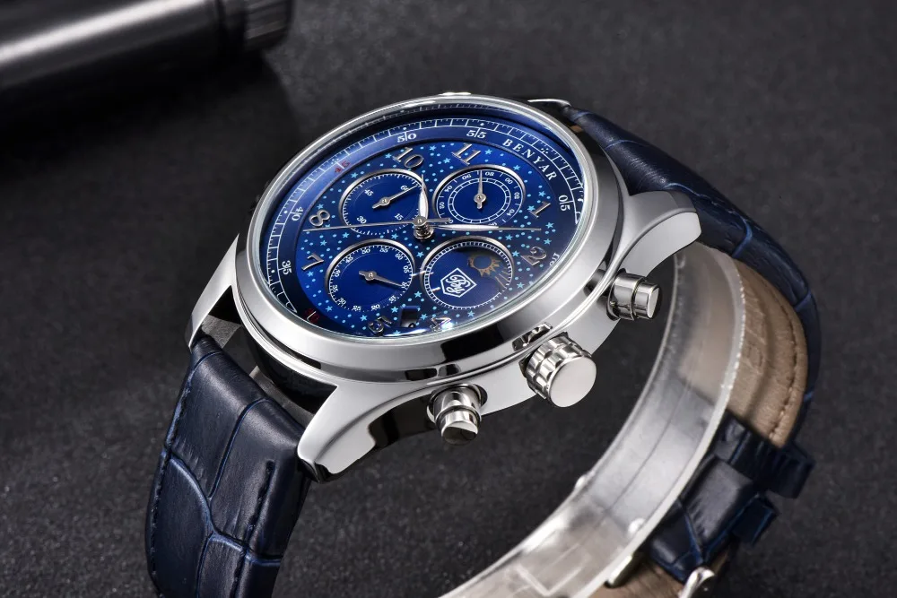 BENYAR Топ люксовый бренд Moon Phase часы мужские водонепроницаемые Хронограф военные спортивные кварцевые часы мужские часы Relogio Masculino