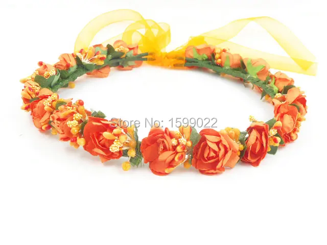 Женская свадебная повязка на голову с цветами феей роз оранжевая Цветочная
