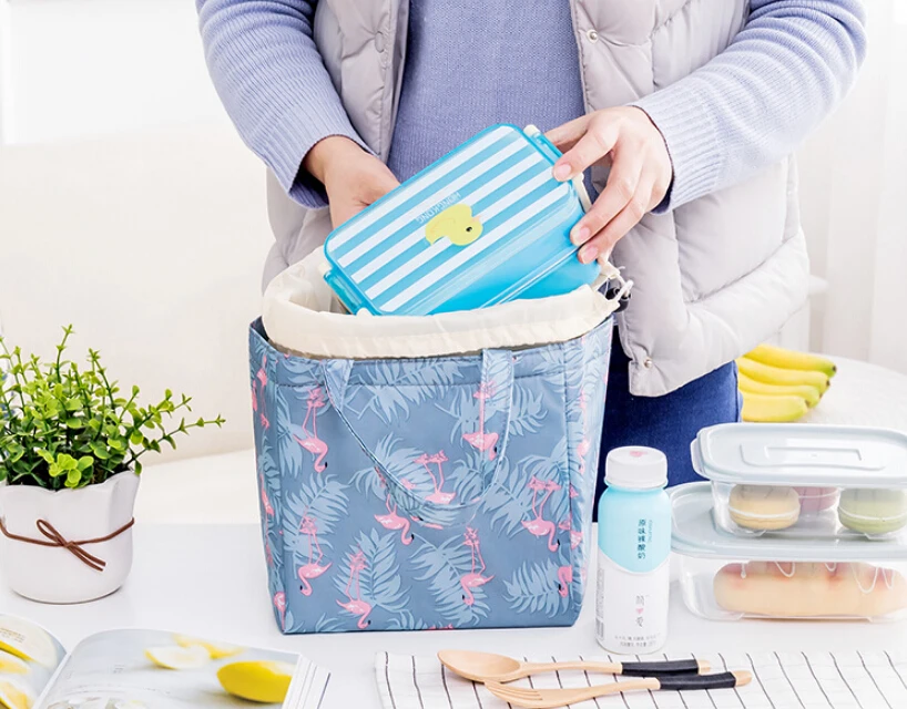 New portable tote bag cold insulation waterproof freezer ice pack beef meal striped flamingo lunch | Багаж и сумки