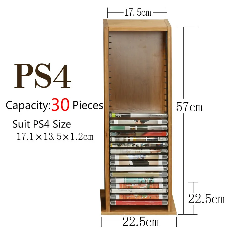 High Capacity Bamboo Material CD Stand DVD Rack PS4 Game Storage Rack Blu-ray Disc Shelf Black Film Rack CD Receiving Rack