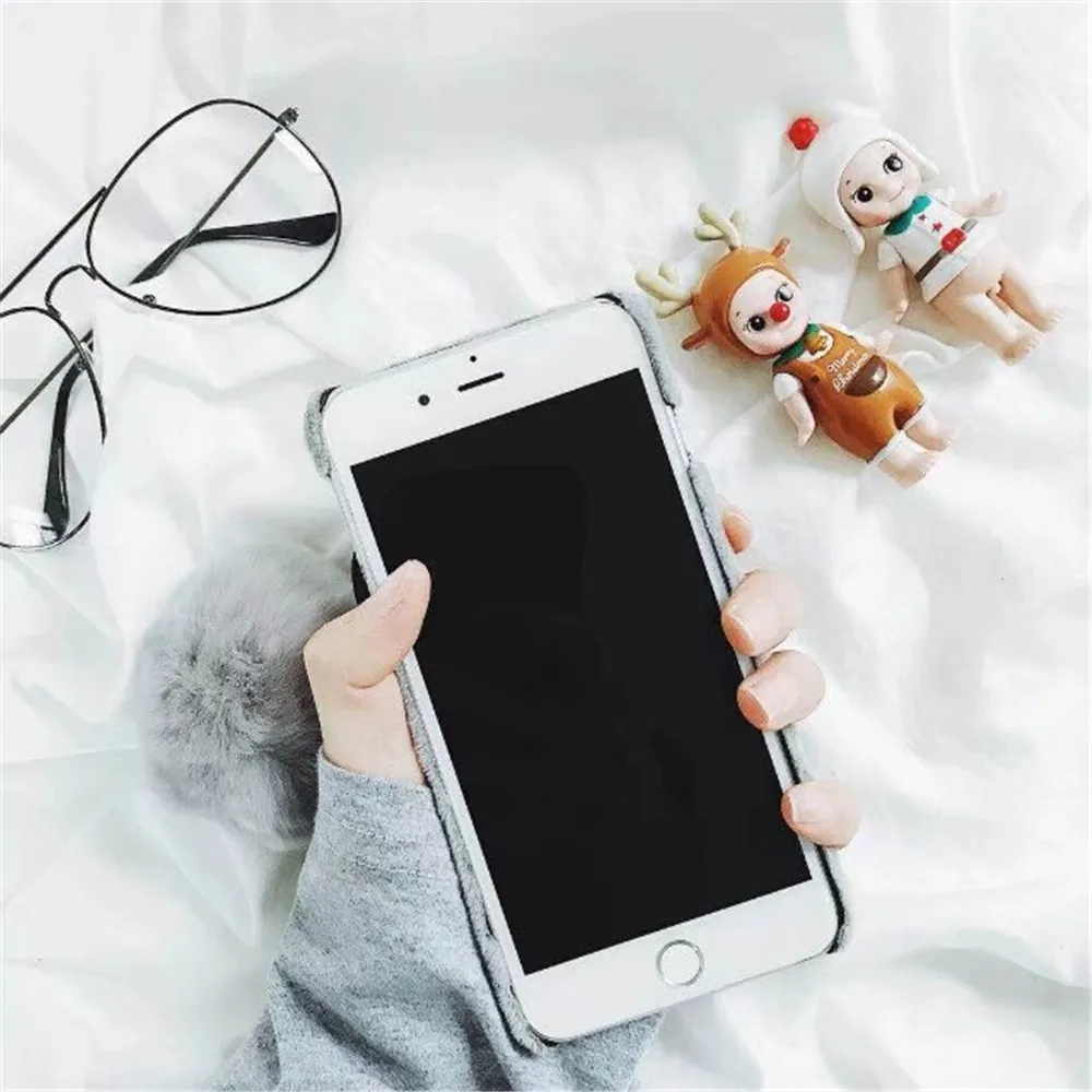 For iphone X 6S 6 7 8 Plus Coque Winter Soft Fur Back Cases ALANGDUO Fashion Cartoon Big Eyes 7Plus Ball Case |