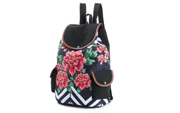 Miyahouse модные Цветочный принт рюкзак Для женщин Drawstring дизайн путешествия рюкзаки в полоску Холст Школьный рюкзак для подростков