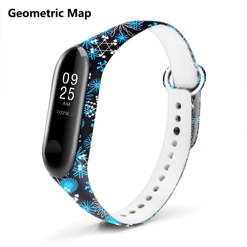 BOORUI mi band, 3 ремешка, силиконовый браслет с разнообразными цветами, браслет mi band, 3 ремешка, модный спортивный ремешок для xiaomi mi3 - Цвет: Geometric map