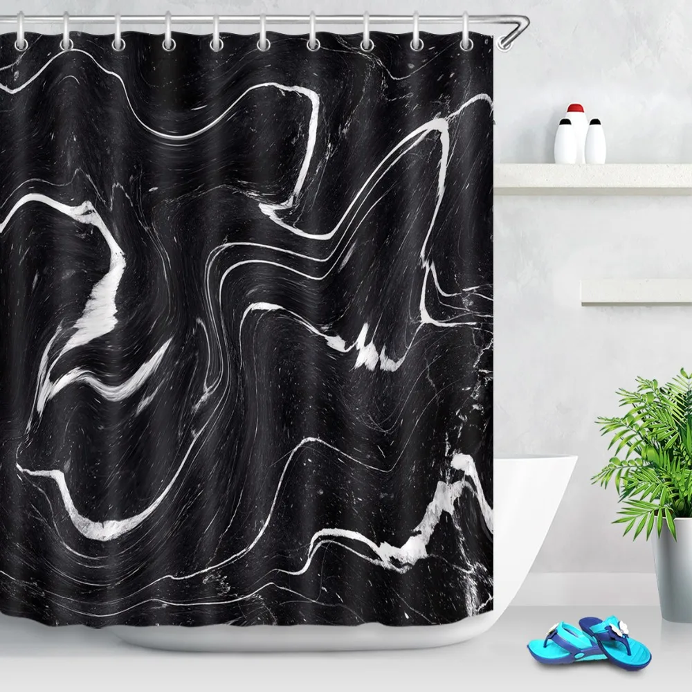 LB черный мрамор чернила текстура волны фон занавески для душа Водонепроницаемый
