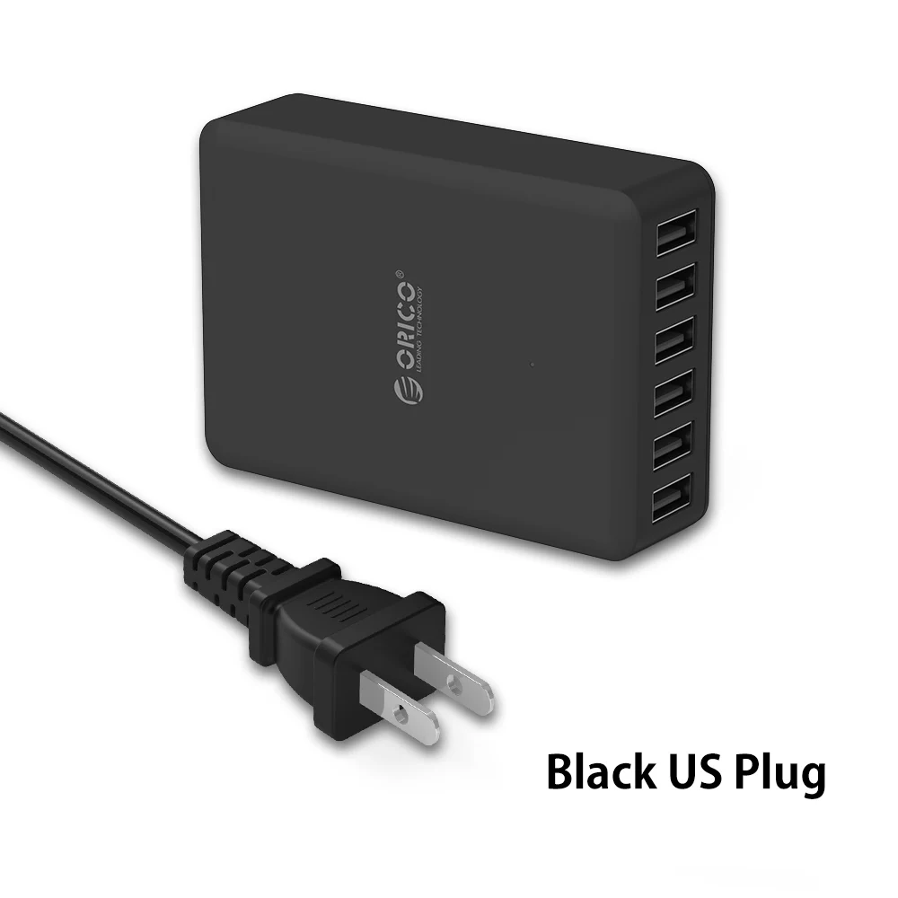 ORICO универсальное USB зарядное устройство 6 портов умное зарядное устройство 5V2. 4A Макс выход 50 Вт настольное зарядное устройство для мобильного телефона для iPhone samsung Xiaomi - Тип штекера: BLACK US
