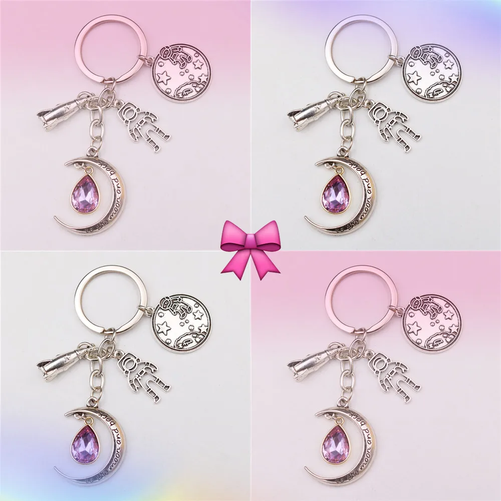 WKOUD 1 шт. I Love You To The Moon и сзади гламур разведки ракета, космонавт с подвеской в виде полумесяца кулон DIY ручной работы металлические творческий брелок
