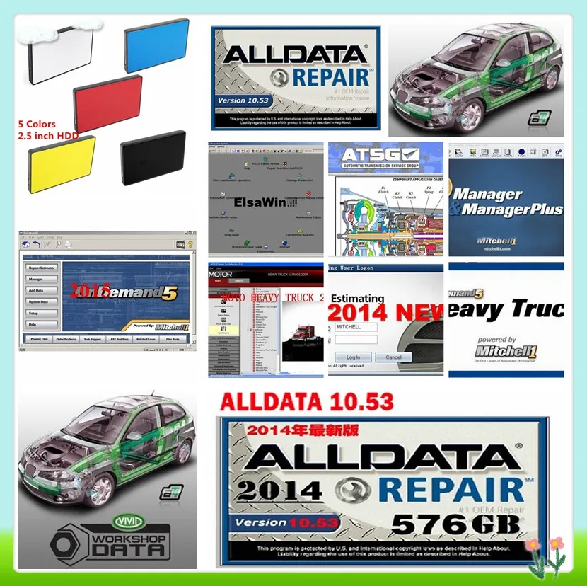 ALLDATA программное обеспечение для ремонта жесткого диска Авто все данные v10.53+ mitchell по требованию+ Vivid workshop+ Elsawin+ atsg usb3 26in1TB hdd