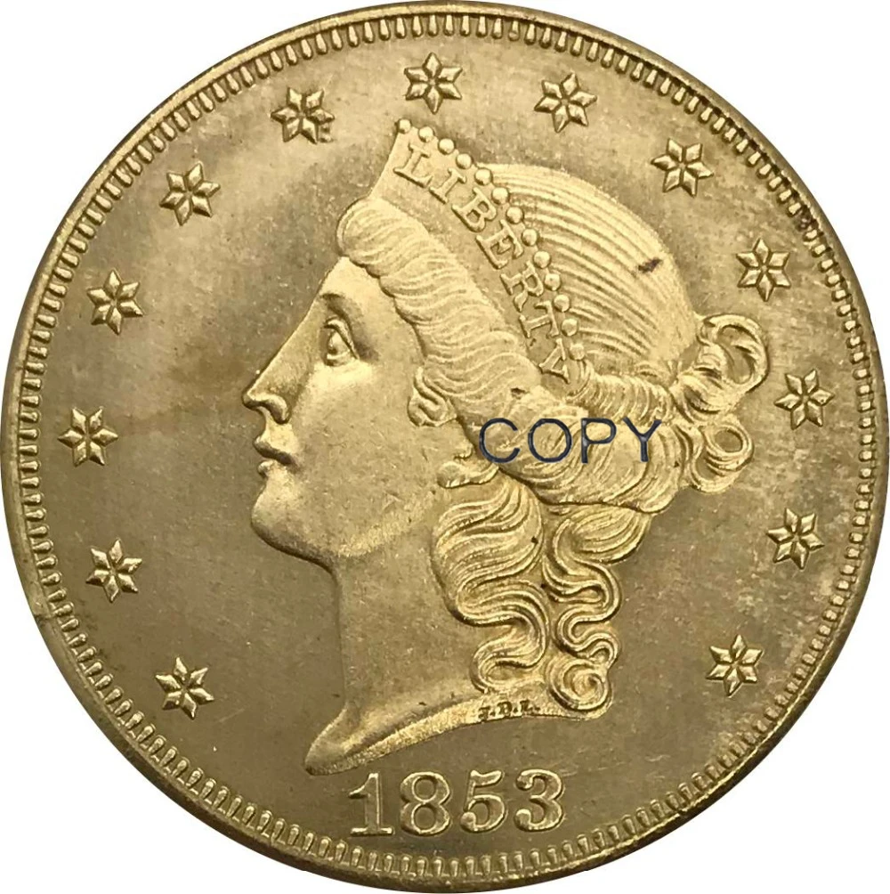 Коллекционная латунная монета 1853 США 20 долларов с головой свободы двойным