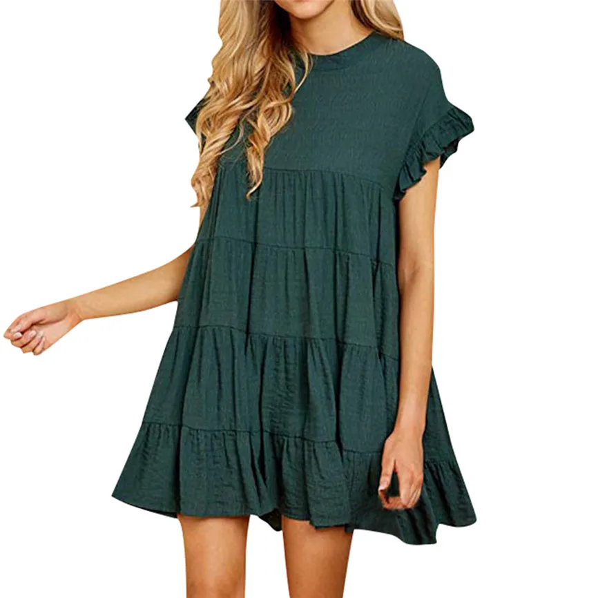 Женское мини-платье с рюшами SAGACE повседневное однотонное платье коротким