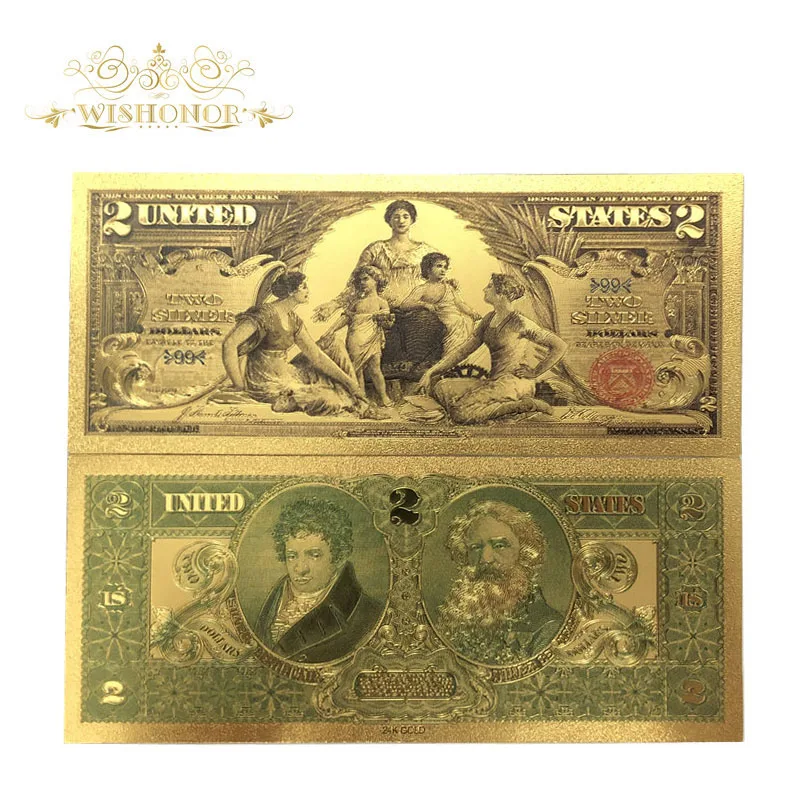 10 шт./лот купюры в американском банкноте 1896 года 2 долл. США 24 к позолоченные