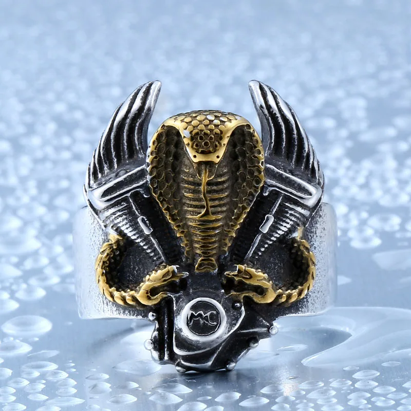 part gold color Стальное солдатское ретро кольцо змеи из нержавеющей стали Панк индивидуальное мужское регулируемое ювелирное изделие - Цвет основного камня: part gold color
