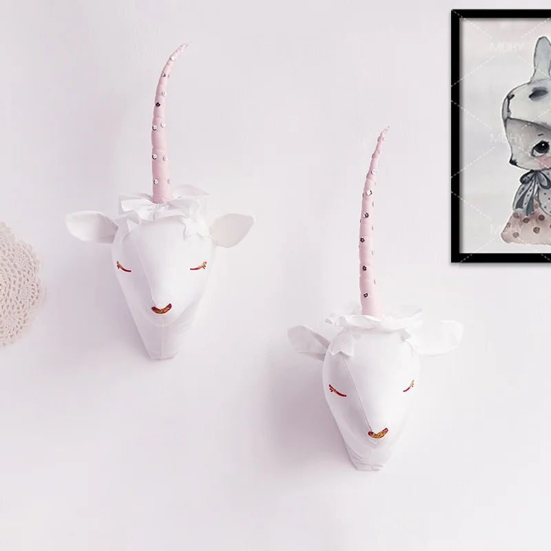 Милая плюшевая кукла с головой животного украшение на стену для кровати