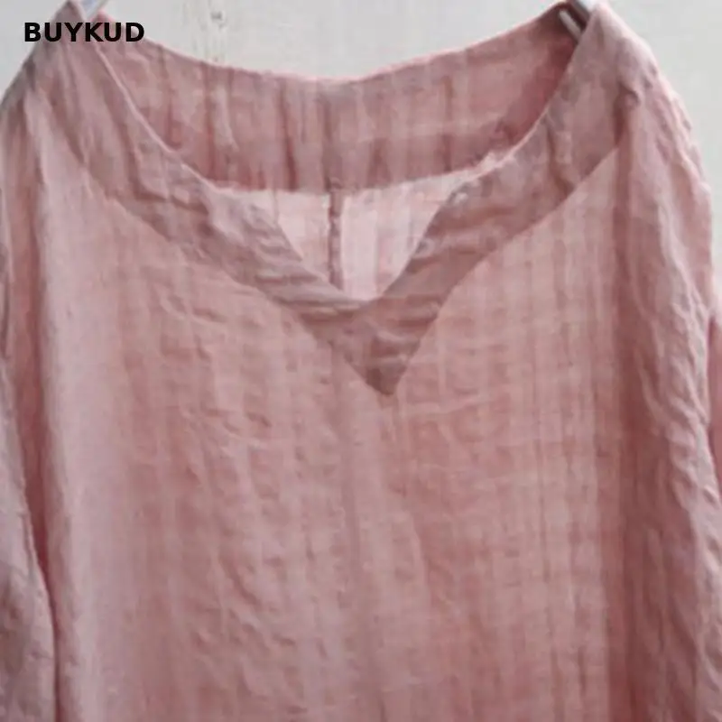 BUYKUD хлопковое льняное женское платье Лето Осень свободное Повседневное