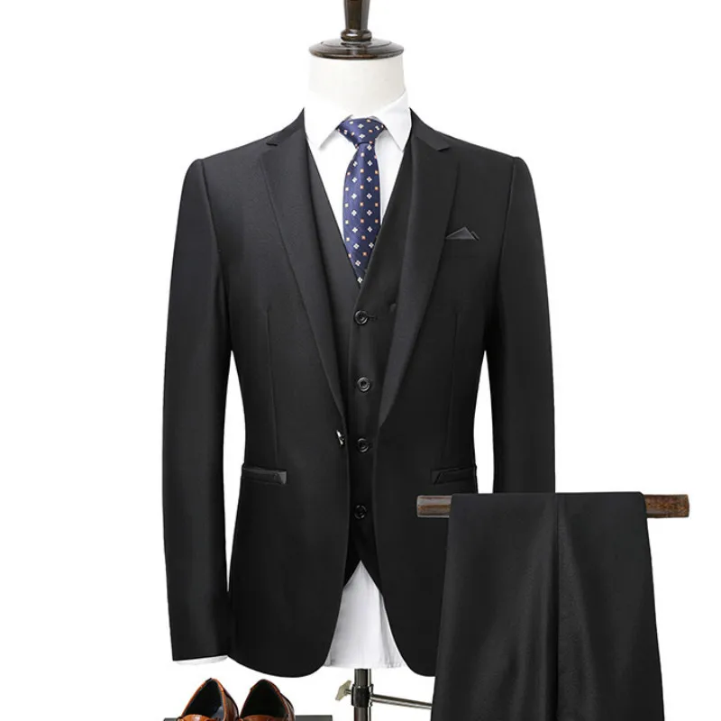(Пиджак + жилет брюки) мужской модный тонкий костюм деловой повседневный Лучший